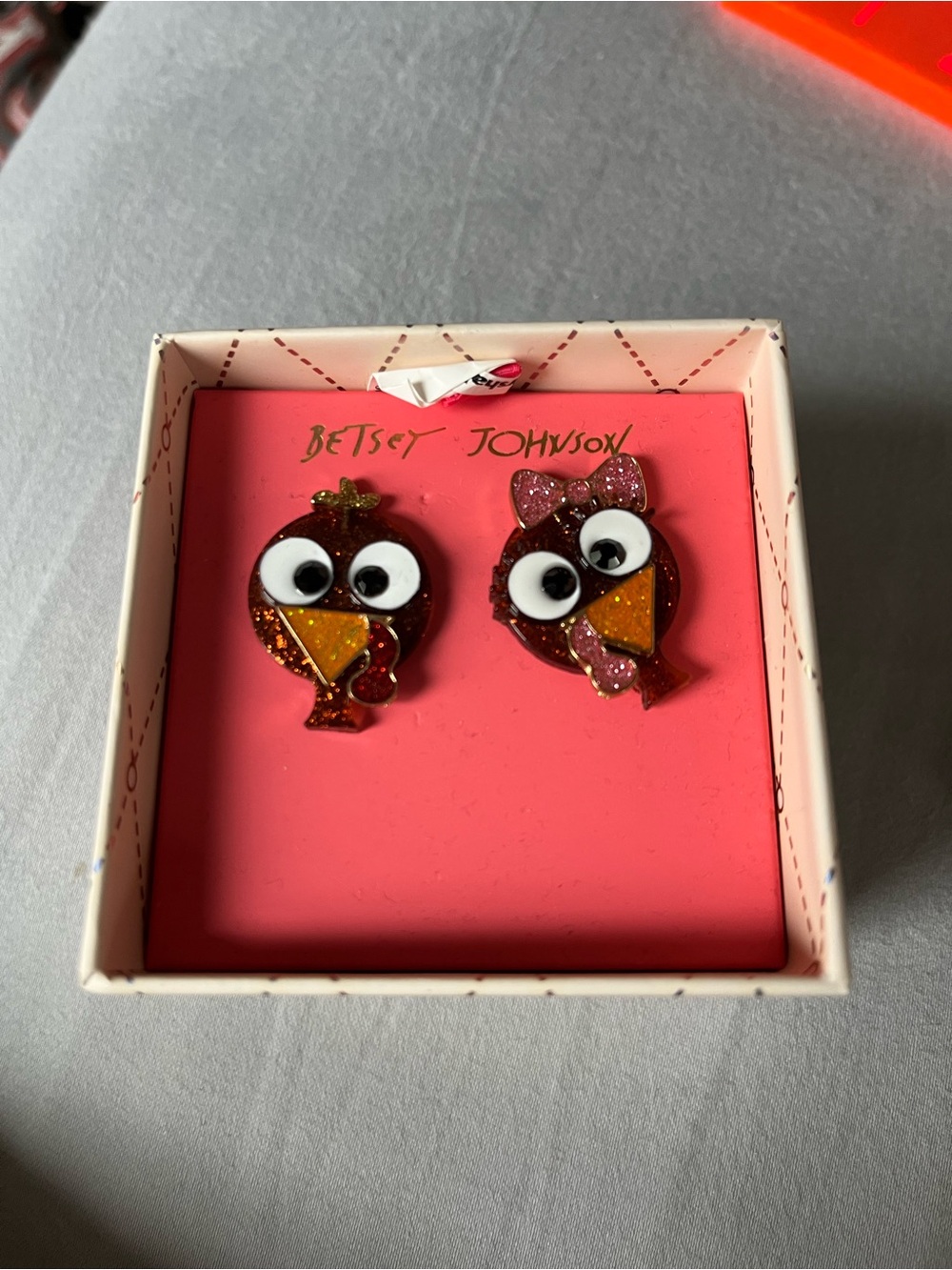 Betsey Johnson Turkey post earrings brand new in box!